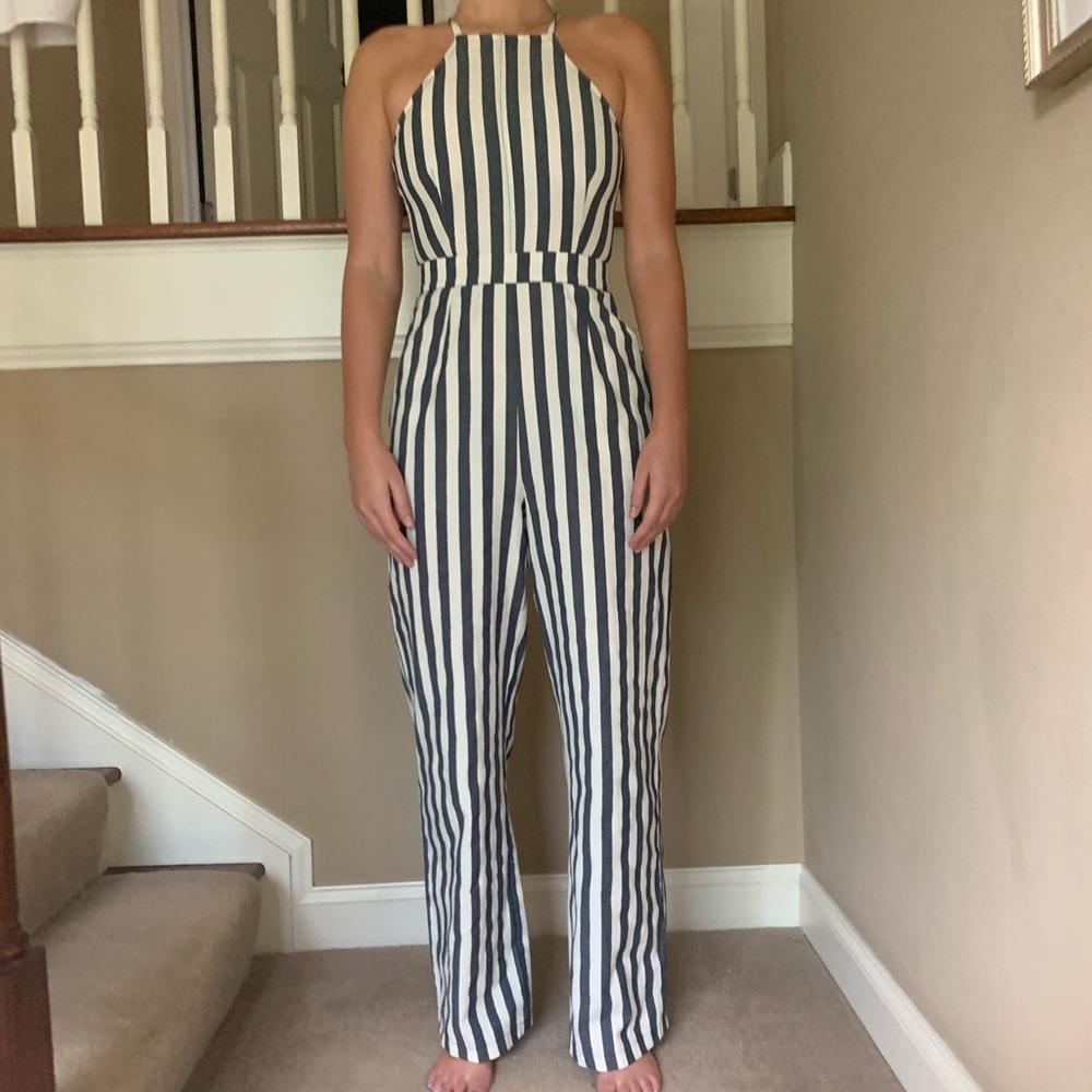 Striped Lace-Up Jumpsuit